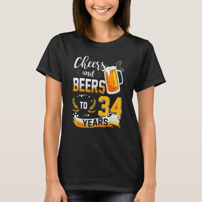 34:e födelsedagstjuren och Öl till 34 år födda i T Shirt (Framsida)