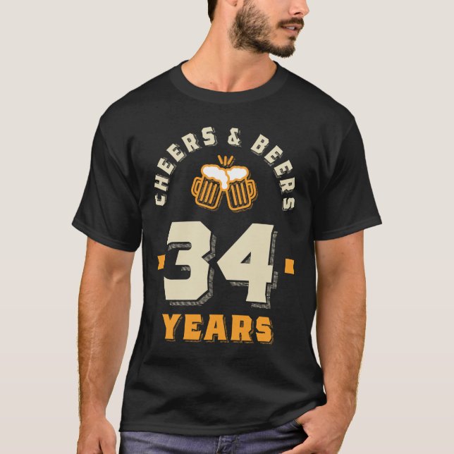 34:e födelsedagstjuren och Öl till 34 år T Shirt (Framsida)