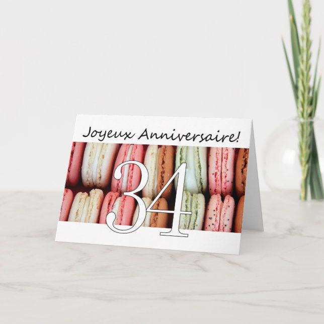 34:e Fransken av födelsedag: Macaron-Joyeux Annive Kort (Framsida)