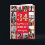 34:e Grattis på födelsedagen Red and Guld Photo Co Kort<br><div class="desc">34:e Grattis på födelsedagen Red and Guld Photo Collage Birthday Card. Om du vill göra ytterligare anpassningar klickar du på knappen "Anpassa" och användor verktyg som är utformat för att ändra mallen.</div>