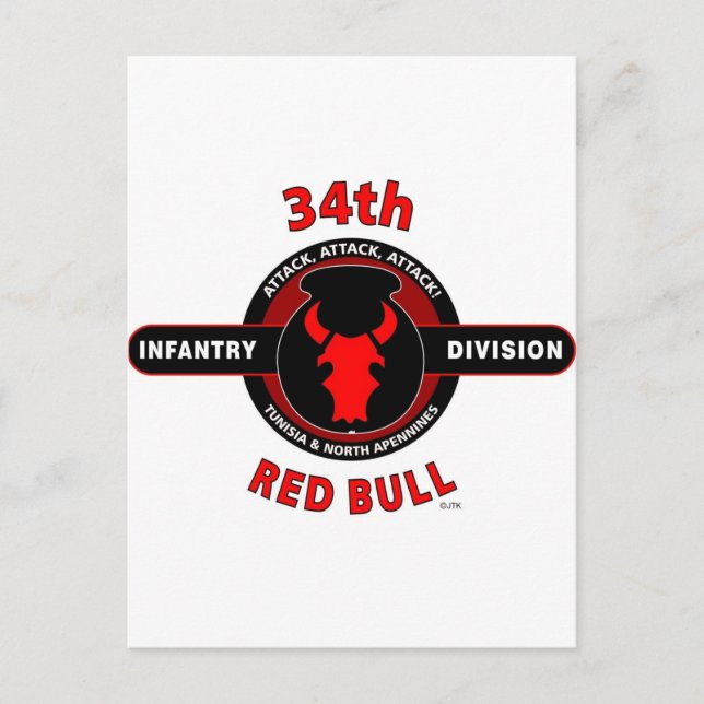 34:E INFANTRY DIVISION" RED BULL " VYKORT (Framsida)