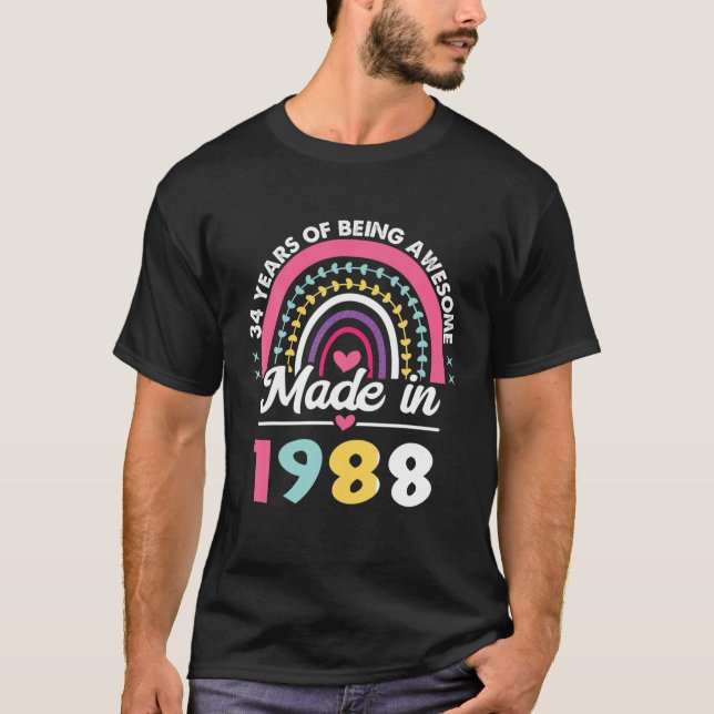 34 Years Old Gifts 34Th Birthday Born In 1988 Wome T Shirt (Framsida)