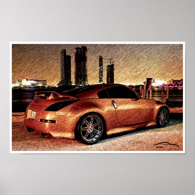 350Z City Scape Pencil Sketch Poster (Framsidan)