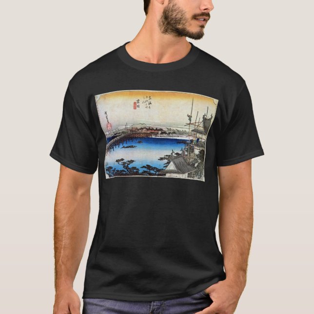35. 吉田宿 広重 Yoshida-juku, Hiroshige, Ukiyo-e T Shirt (Framsida)