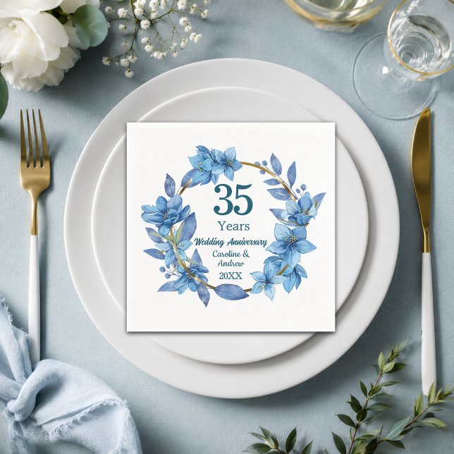 35-års blå blomkorall bröllopsjubileum  pappersservett (Skapare uppladdad)