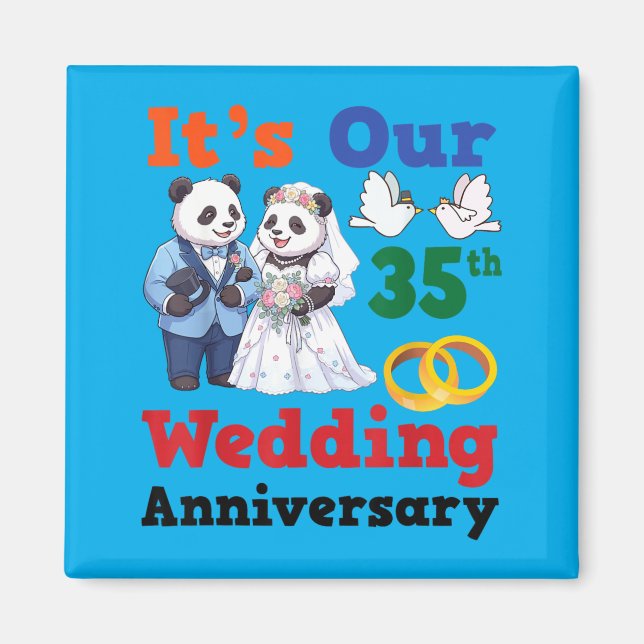35-års bryllupsdag Panda par tillsammans Magnet (Framsidan)