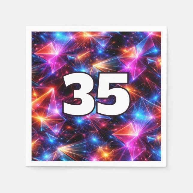 35-års födelsedags neon polygon abstrakt  pappersservett (Framsidan)