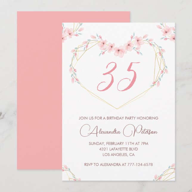 35-års födelsedagsinbjudningar Boho Floral Elegant Inbjudningar (Fram/baksida)