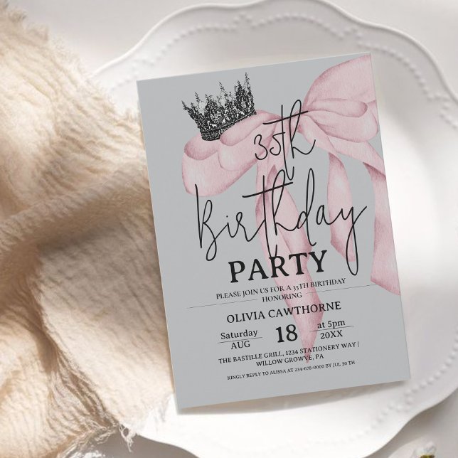 35-årsdag ⎮ Modern Royal Bow Födelsedagsfirande Inbjudningar (Skapare uppladdad)