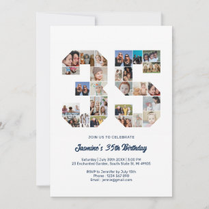 35-årsdag Nummer 35 anpassad fotokollage Inbjudningar