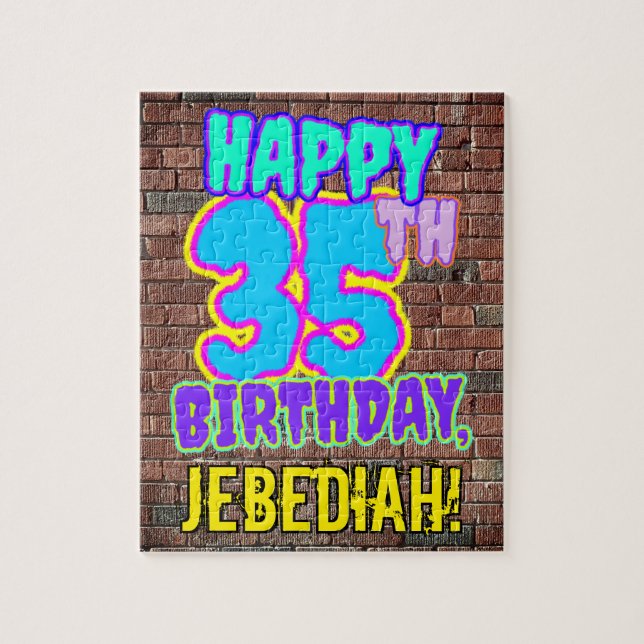 35-årsdag ~ Roligt, urbant graffiti-inspirerat uts Pussel (Vertikal)