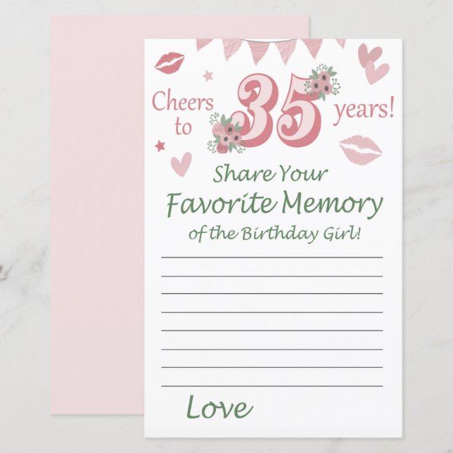 35-årsfirande Favoritminne av födelsedagsflickan (Fram/baksida)