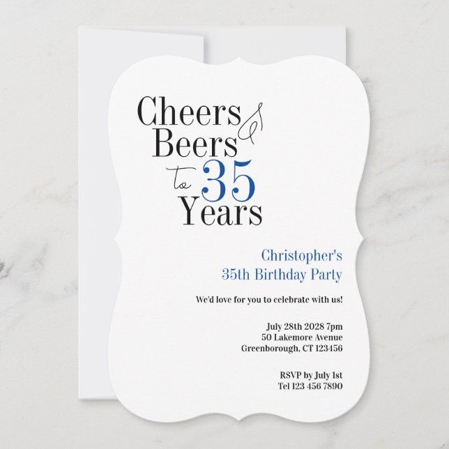 35-årsfödelsedagsfester Öl Parti Blå Typografi Inbjudningar (Framsida)