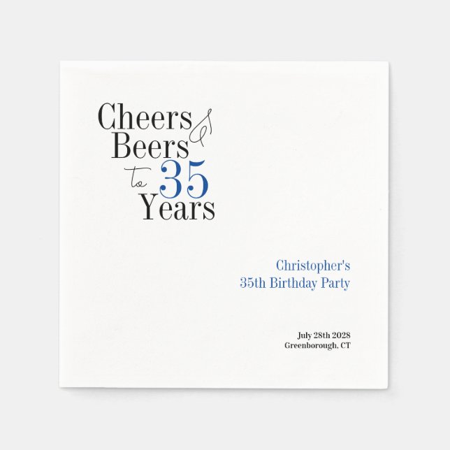 35-årsfödelsedagsmässa Öl Parti Blå Typografi Pappersservett (Framsidan)