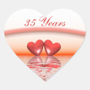35-årsjubileum Coral Hearts Hjärtformat Klistermärke