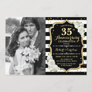 35-årsjubileum med foto - guld svart inbjudningar