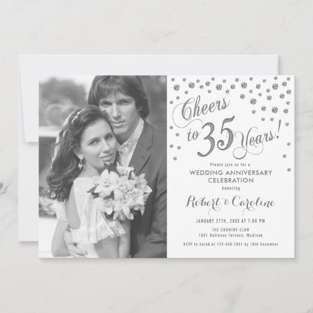 35-årsjubileum med foto - Silver Vitt Inbjudningar (Framsida)