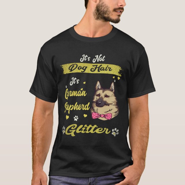 35 Det är inte hundhår Det är tysk shepherd glitte T Shirt (Framsida)