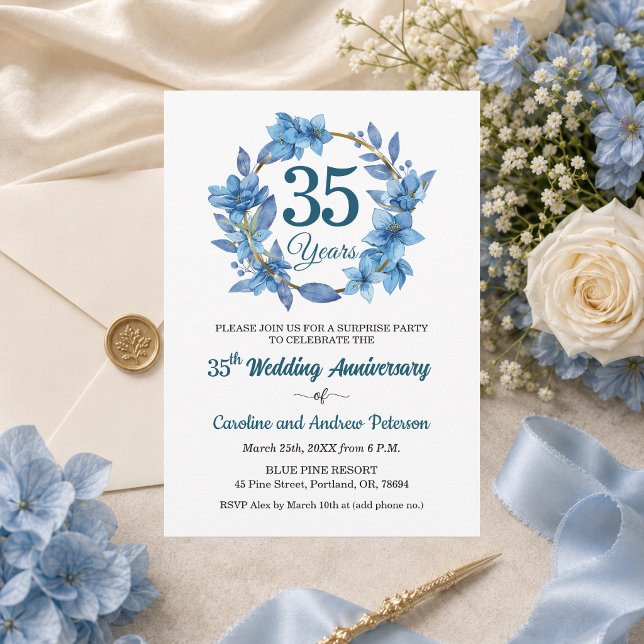 35:e blå blomsterrörelse bröllopsjubileum  inbjudningar (Skapare uppladdad)