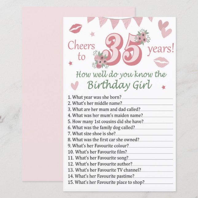 35:e Hur väl känner du till födelsedagsflickan? (Fram/baksida)