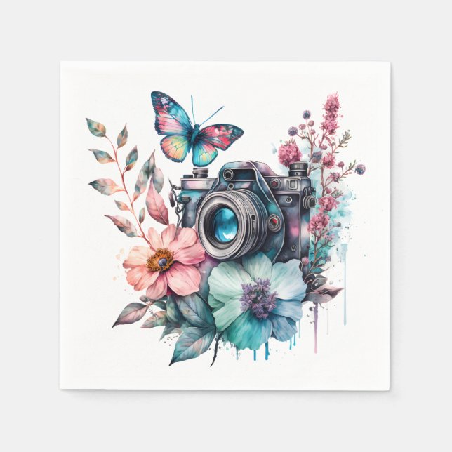 35 mm kamera i Blommor och fjäril Pappersservett (Framsidan)