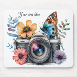 35 mm kamera med blommor och fjäril musmatta