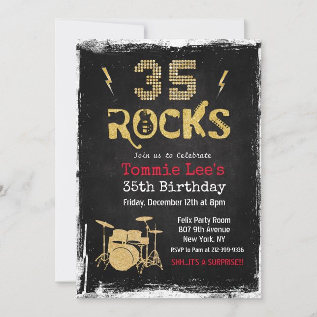 35 Rocks Rock Star Födelsedagsinbjudan Inbjudningar (Framsida)