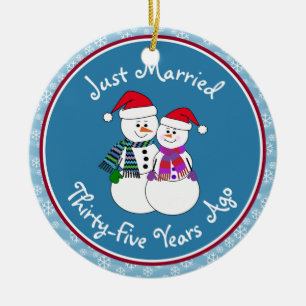 35e Årsdag Gift Roligt Snö par Christsmas Julgransprydnad Keramik