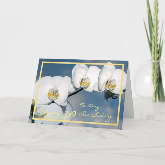 35e Birthday Amy White Orchids Elegant Guld Ram Kort (Framsida)