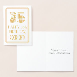 35e Birthday - Art Deco Inspired Titta "35" & Namn Folierat Kort