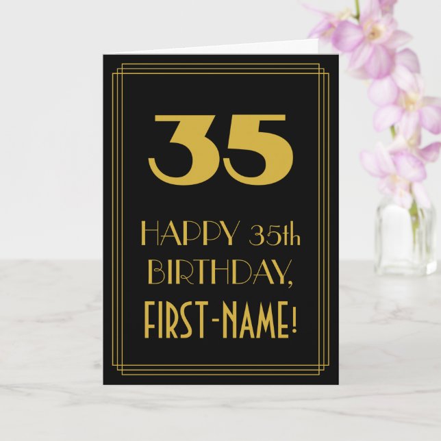 35e Birthday - Art Deco Inspired Titta "35" & Namn Kort (Orkide)