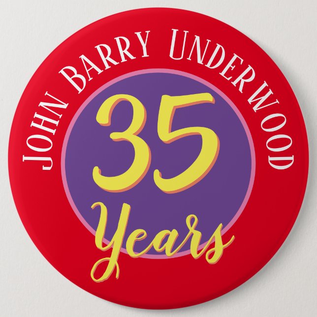 35e Birthday Badge to Personalize. Knapp (Framsida)