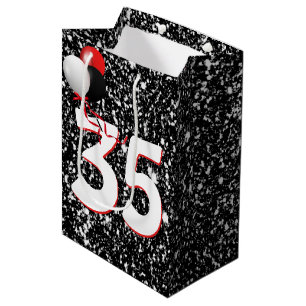 35e Birthday Balloon Black Glitter