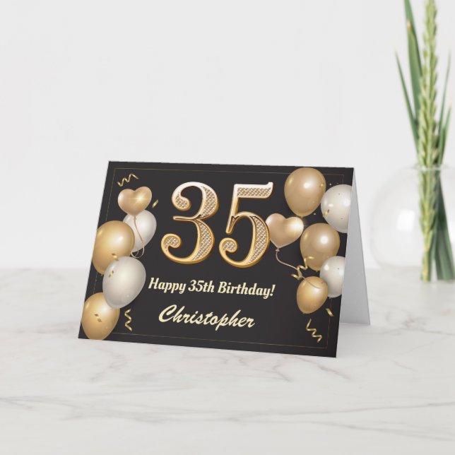 35e Birthday Black and Guld Ballothday Kort (Framsida)