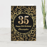 35e Birthday Black and Guld Blommönster