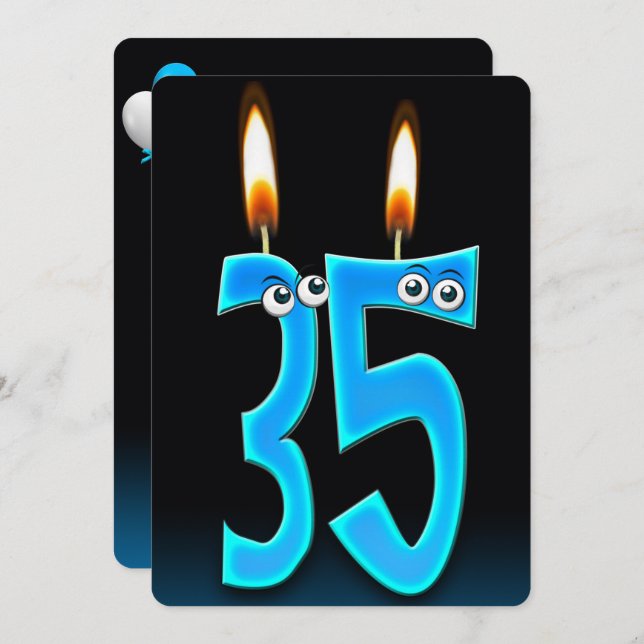 35e Birthday Candles med Eyebullar Inbjudningar (Fram/baksida)