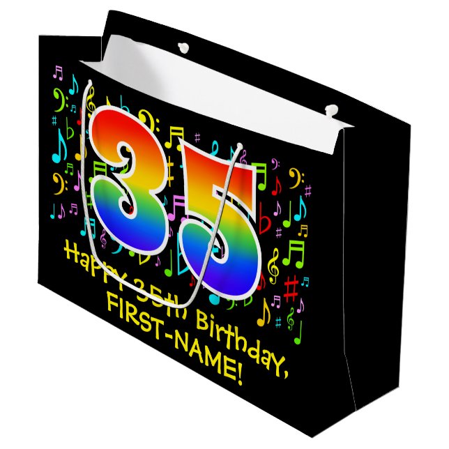 35e Birthday - Colorful Music Symbols, Rainbow 35 (Framsidan Vinklad)