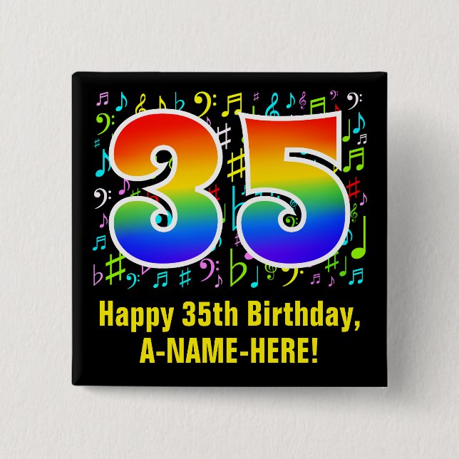 35e Birthday: Colorful Music Symbols, Rainbow 35 Knapp (Framsida)