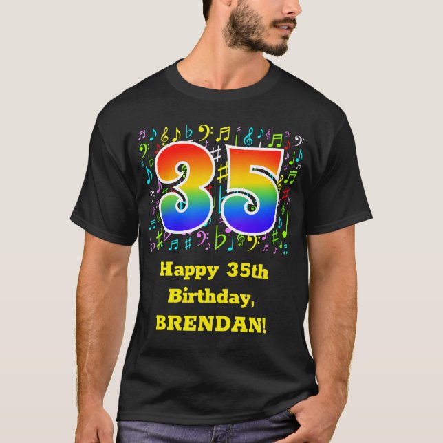 35e Birthday: Colorful Music Symbols, Rainbow 35 T Shirt (Framsida)