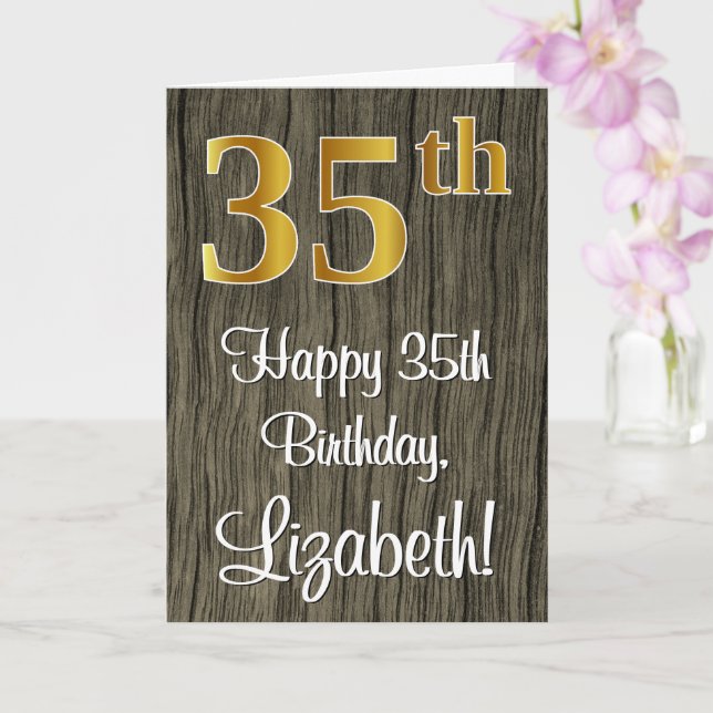 35e Birthday: Elegant Faux Guld look #, Faux Wood Kort (Orkide)