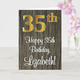 35e Birthday: Elegant Faux Guld look #, Faux Wood Kort