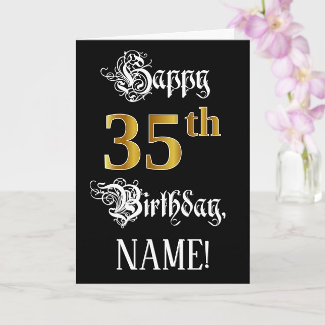 35e Birthday - Finare Script; Faux Guld Titta; Nam Kort (Orkide)