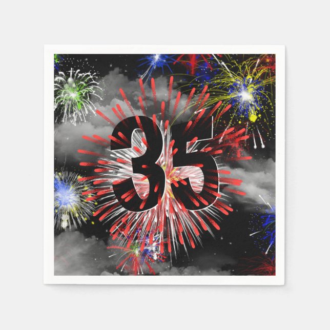 35e Birthday Fireworks i Clouds Napkins Pappersservett (Framsidan)