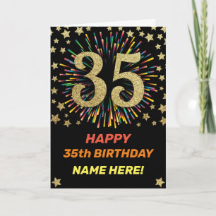 35e Birthday Fireworks Rainbow Guld Roligt Kort