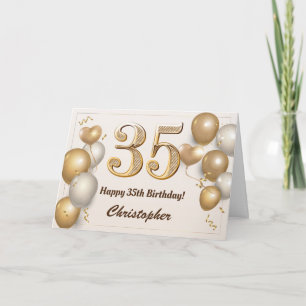35e Birthday Guld Balloi and Confetti Birthday Kort