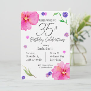 35e Birthday Inbjudan Blommigtens vattenfärgsdes
