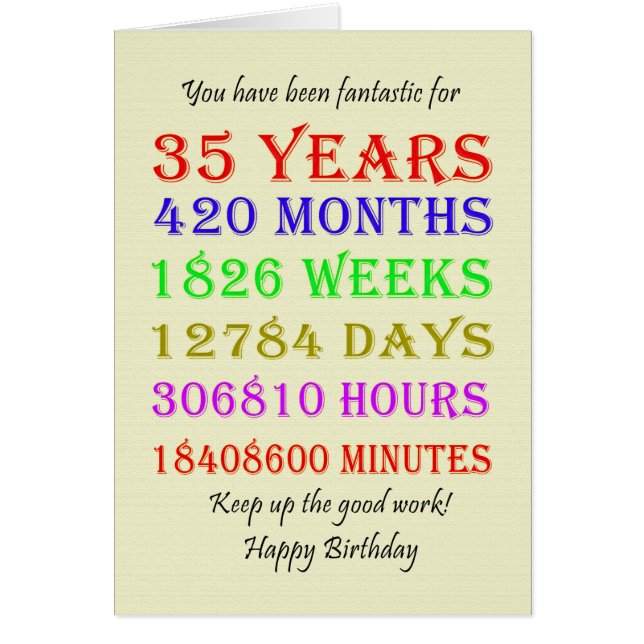 35e Birthday-milstolpar Hälsningskort (Framsidan)