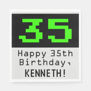35e Birthday - Nerdy / Geeky Stil "35" & Namn Pappersservett