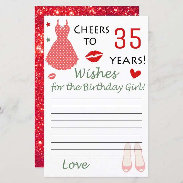 35e Birthday Önskemål för födelsedagsflickan (Fram/baksida)