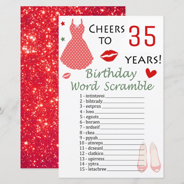 35e Birthday Ord Scramble Game (Fram/baksida)